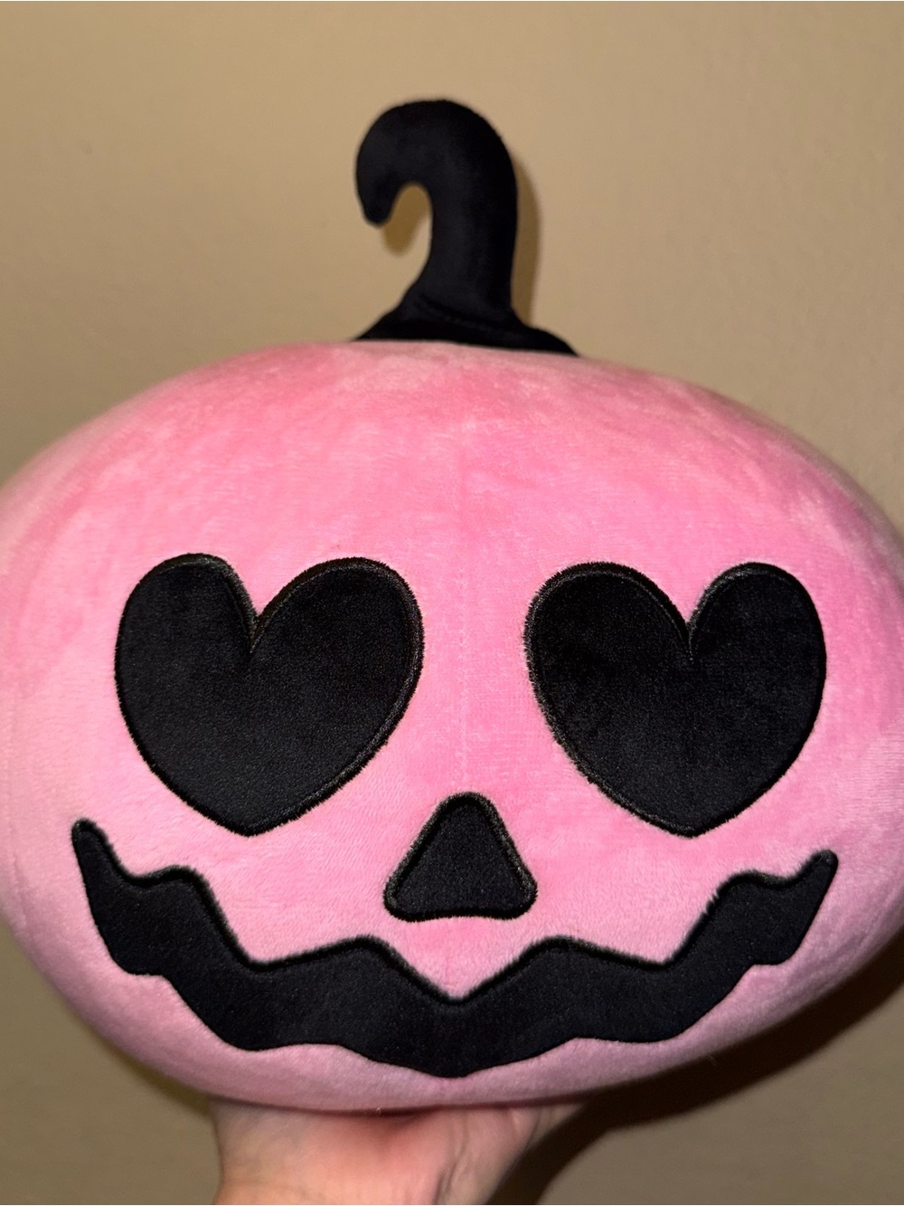 Pink Pumpkin Plush with Black Heart Face